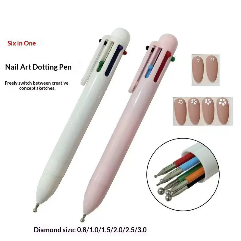 Nail Dotting Pen 6 In 1 Versatile Design for Creative Nail Art DIY at Home or Salon Use