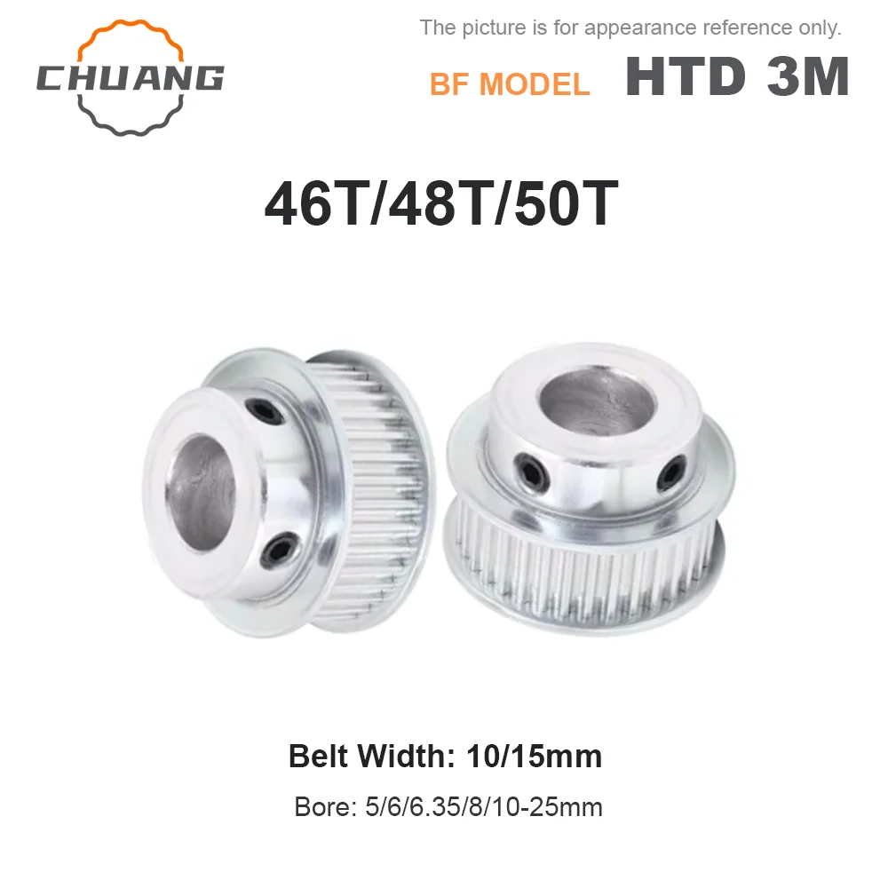 

HTD 3M 46T/48T/50teeth 3M BF Type Timing Pulley Bore 5/6/6.35/8/10~25mm for 10mm/15mm Width HTD belt used in linear pulley