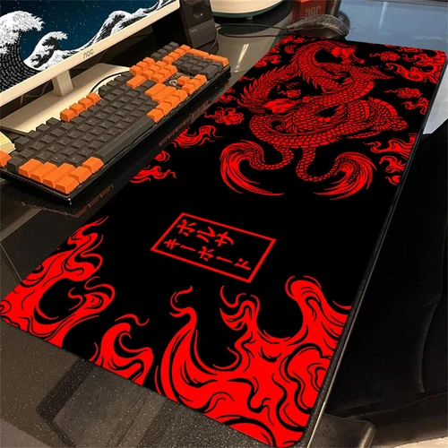 Imagen 2 del producto Alfombrilla de ratón Mausepad Dragon Company, alfombrilla grande de ratón de Anime, alfombrilla de mesa de escritorio, alfombrilla de escritorio, arte negro, rojo, alfombra japonesa para jugador, 900x400mm