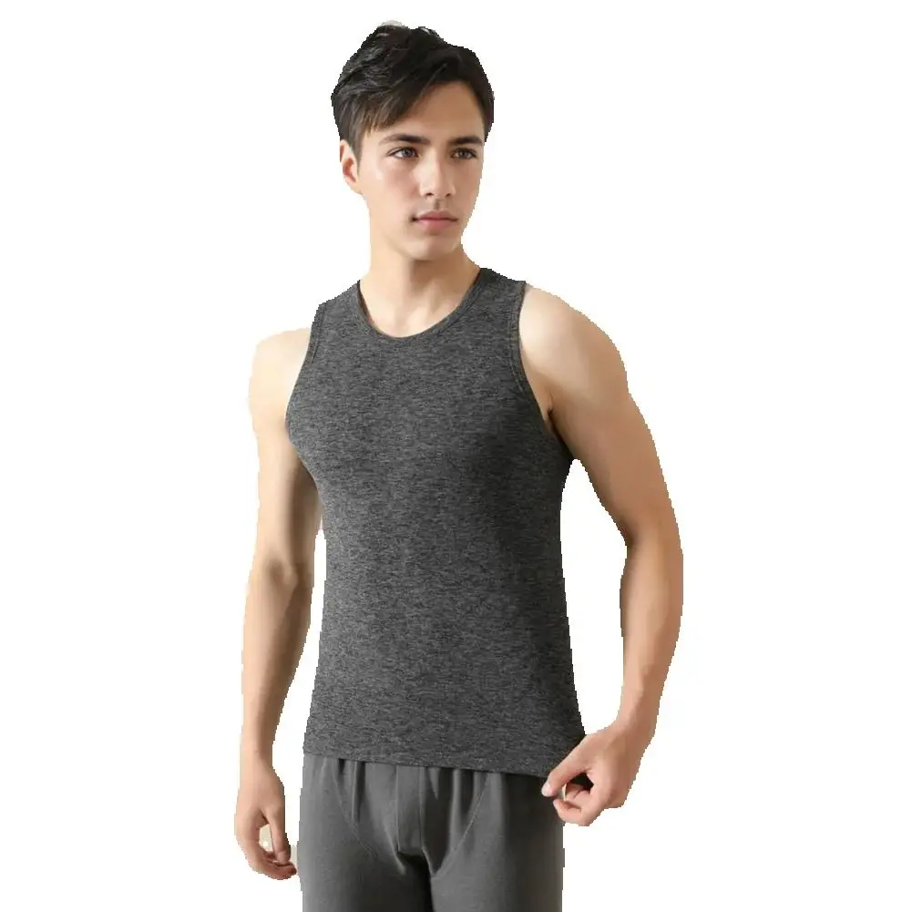 High Elasticity Vest Men's Sleeveless Thermal Vest with Plush Lining Slim Fit Round Neck Pullover Top for Winter