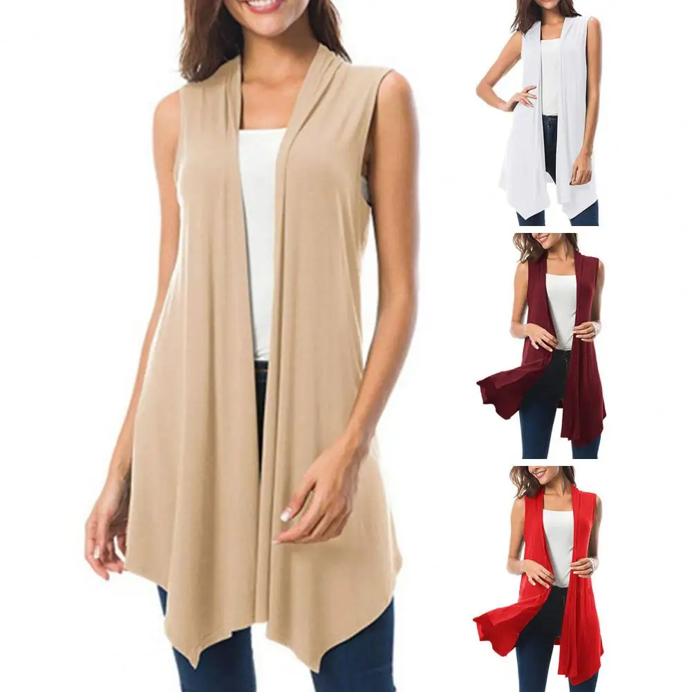 Women Sleeveless Cardigan Vest Stylish Women's Sleeveless Cardigan Vest Chic Mid-length Asymmetric Hem Waistcoat for A