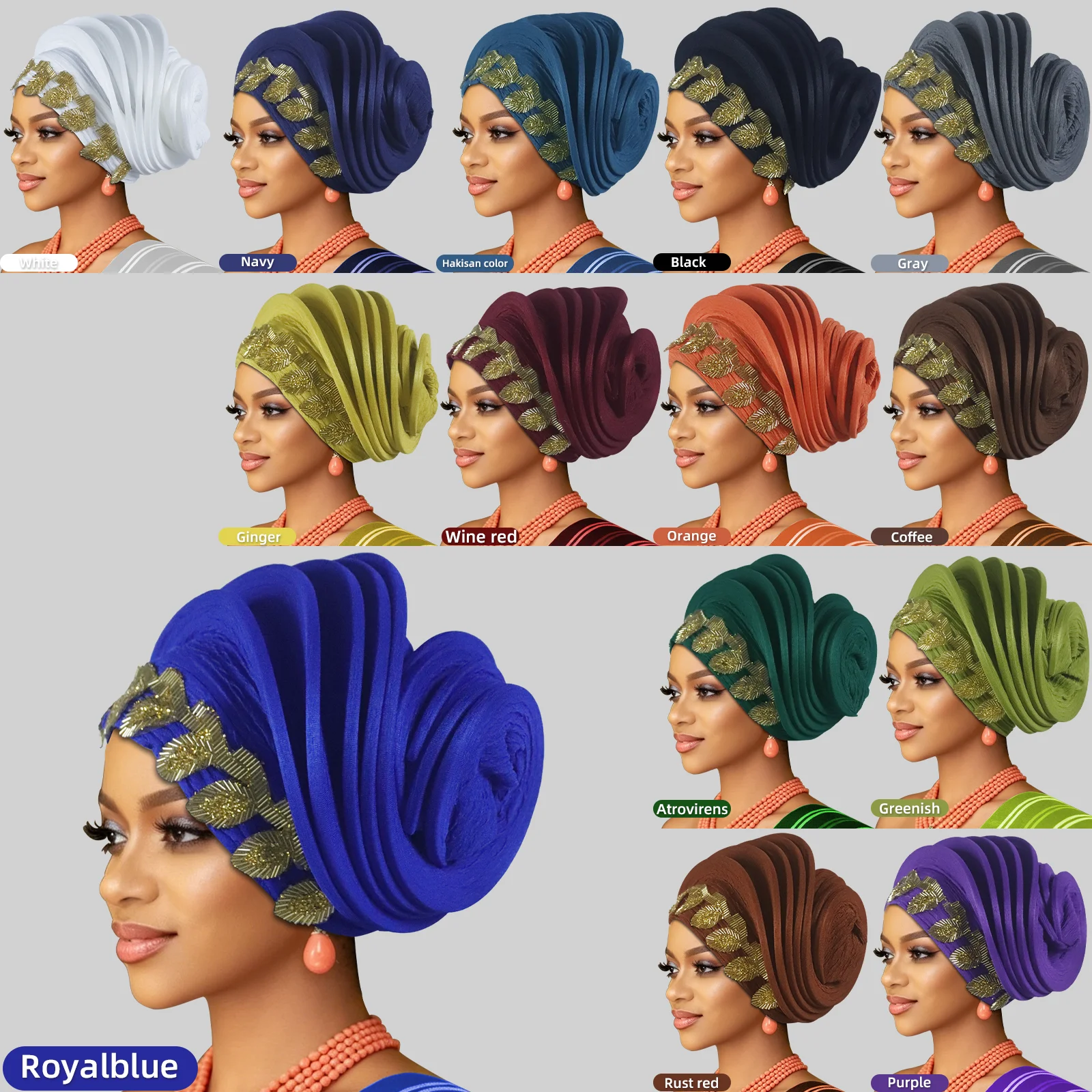 Elegant Spiral Beret Turban Cap for Women Beads Afrcian Auto Gele Head Wraps Nigeria Headpiece Wedding Party Hijab Bonnet Hat 6