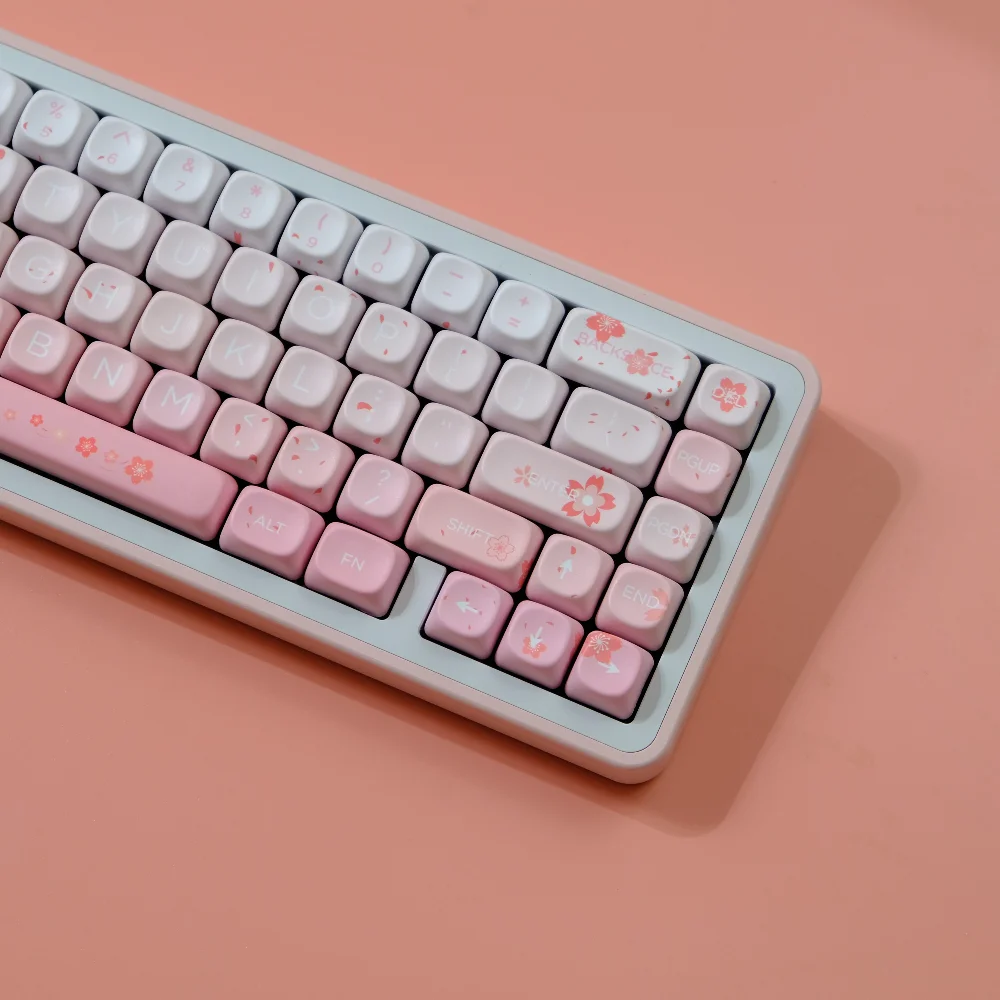132 Keys Fallen Sakura Keycaps XOA MOA Profile Pink Round PBT Keycap Dye Sub For MX Mechanical Keyboard F75 87 61 66 96 98 108