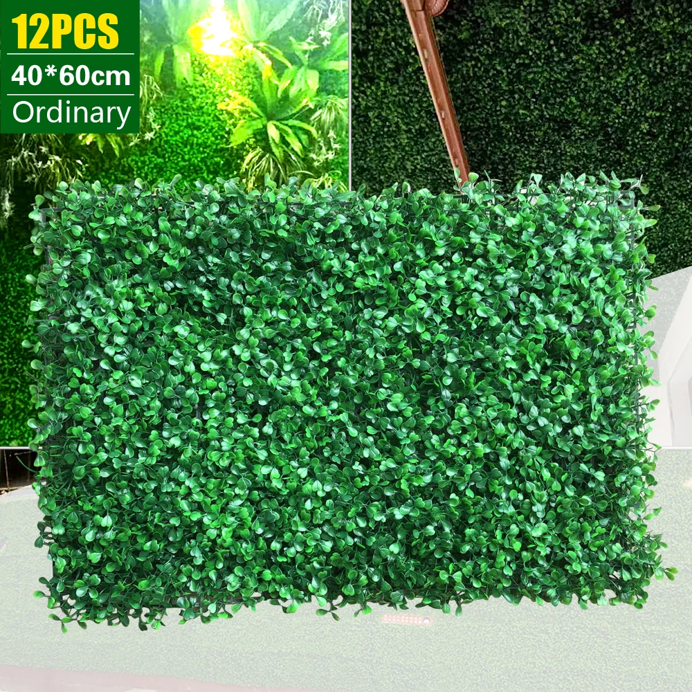 12Pcs Artificial Mat Panel Wall Hedge Decor Fake Fence Wedding Festival Party Scene Layout Artificial Flower Wall (Density:247 )