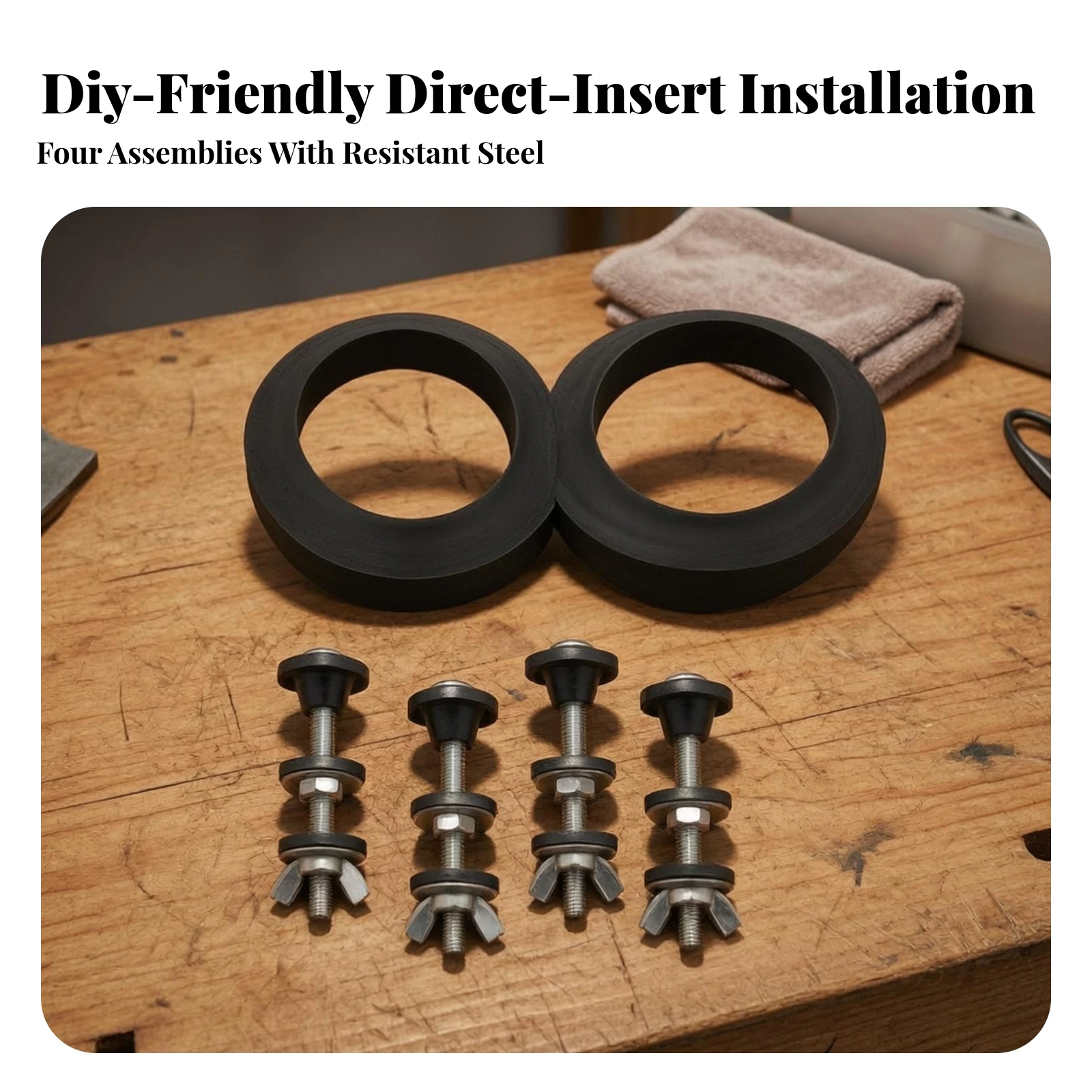 4 Pieces Toilet Tank Bolt and Gasket Kit Easy Hand-Tightening Toilet Tank Bolts and Rubber Gaskets Hardware Complete