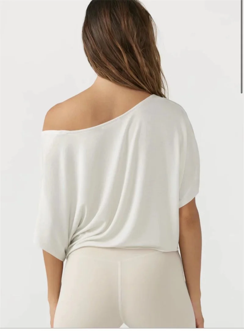 Amerikaanse Lazy Sle Sexy Een oulder f Sve Casual Losse Navel Verzwakte ort Sve T-shirt Streetwear Pure Kleur