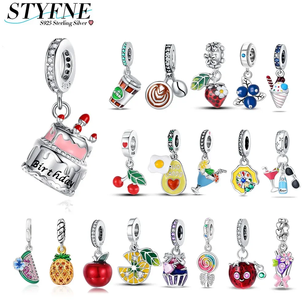 

Charms Sterling Silver 925 Fruit Series Steak Knife and Fork Three-piece Set for Women Diy Bracelet Fine Jewelry Gift