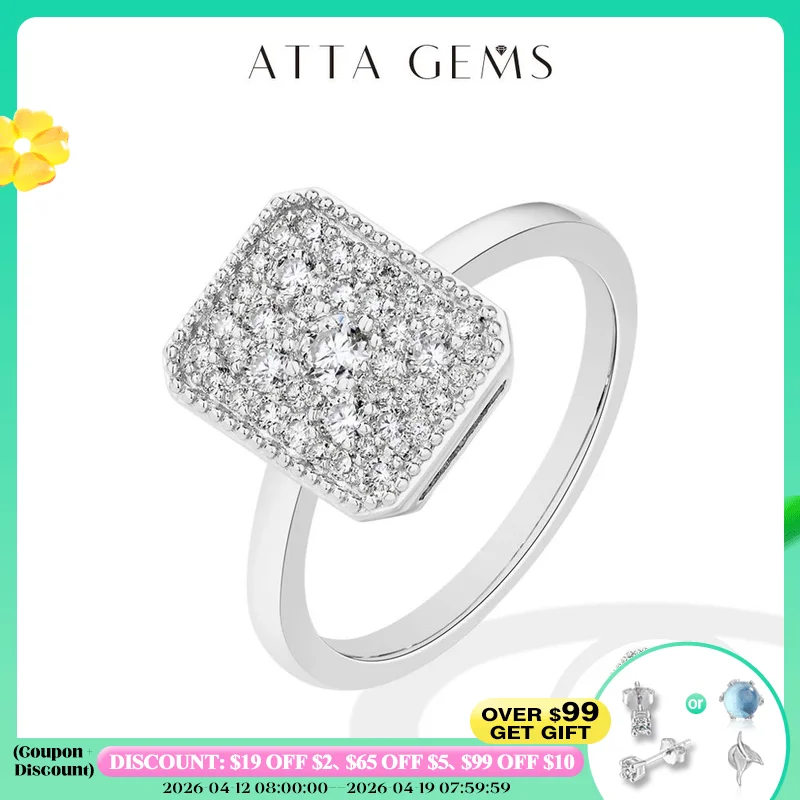 

ATTAGEMS оригинальные кольца с муассанитом DVVS1, прямоугольный дизайн для женщин, стерлинговое серебро 925 пробы, белое золото, обручальное кольцо, ювелирные изделия