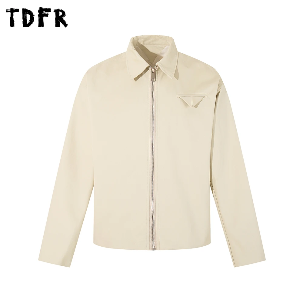 

Retro Cargo Jacket Mens Solid Color Simple Casual Loose Autumn Lapel Long Sleeve Zipper Fly Outerwear Man