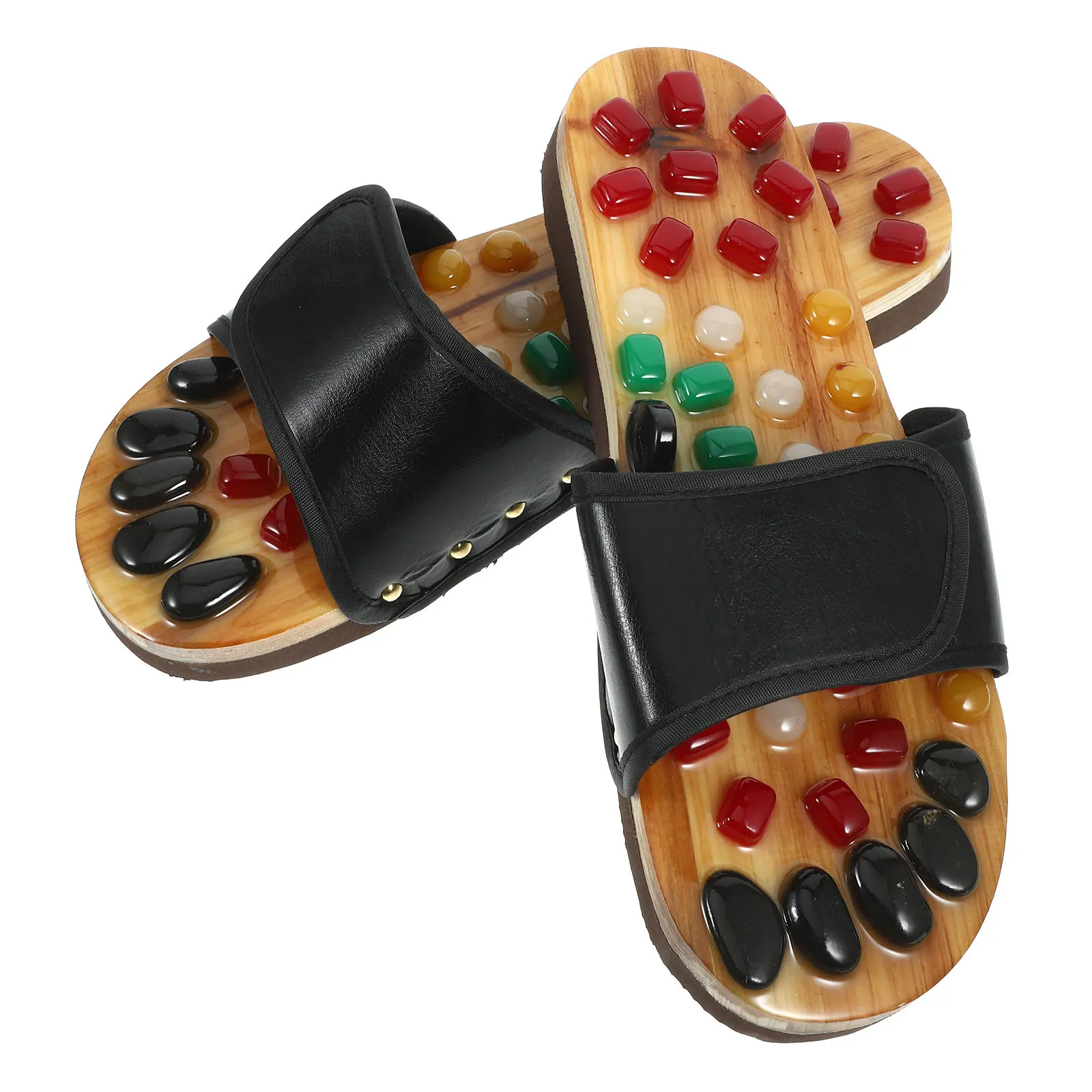 

Массажные тапочки-сандалии для стимуляции акупунктурных точек, черные, размер 43-44, из ПУ и ЭВА, для массажа стоп, оздоровительные, с эффектом гальки