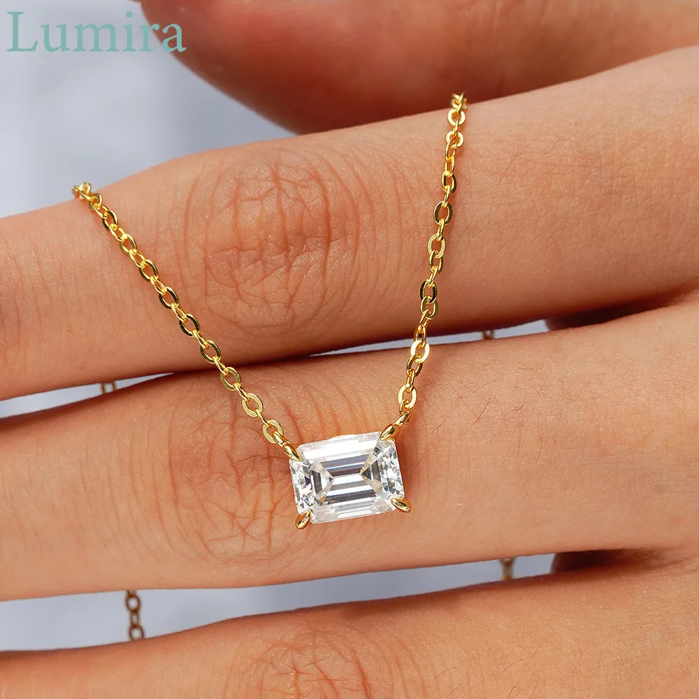 

Lumia Rectangular Emerald Cut Pendant Women's Real 18K Gold Moissanite 1ct/2ct Diamond Necklace Valentines Gift