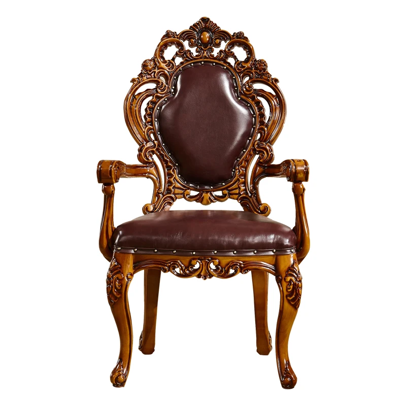 

European style all solid wood first layer leather cowhide dining table and chairs round table hotel club dining table and chairs