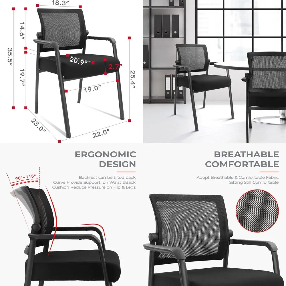 

Ergonomic Mesh Backrest Chair with Lumbar Support and Padded Seat, Adjustable Armrests, Black (1 Pack)