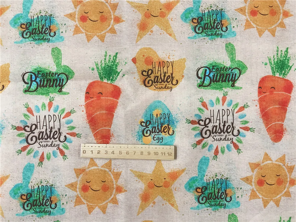 Polyester Cotton Fabric Happy Easter sun Bunny chick Printed Cloth Fabric for Dress Sewing Garment Home Textile DIY Mask scarf