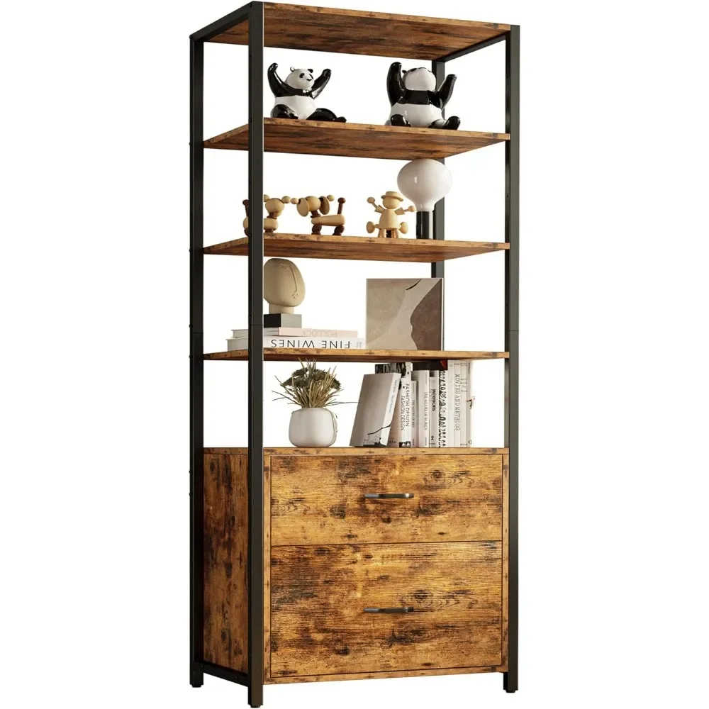 

Industrial Bookcase w/File Cabinet Drawers, 71.6 in Tall Bookshelf 5 Tier, Storage Home Office Cabinet, Rustic Home Decor