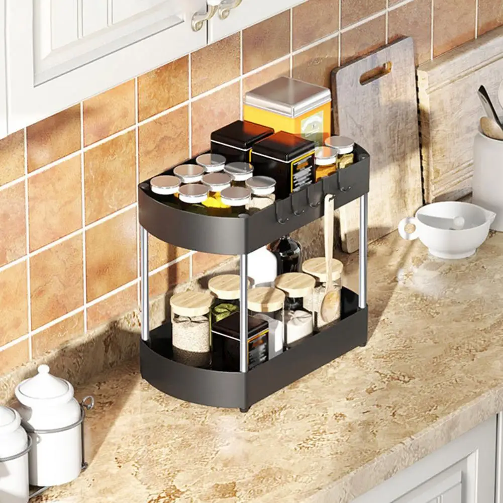 

under Sink Organizer Kitchen Spice Rack Efficient under Sink Storage Rack Double Layer Modern Design Strong Load for Bathroom