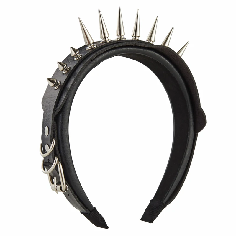 

New Big Black Red Spike Headband Steampunk Rivets Wild Punk Rock PU Leather Hairband Gothic Party Hair Accessories