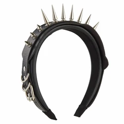 New Big Black Red Spike Headband Steampunk rivetti Wild Punk Rock PU Leather Hairband Gothic Party accessori per capelli