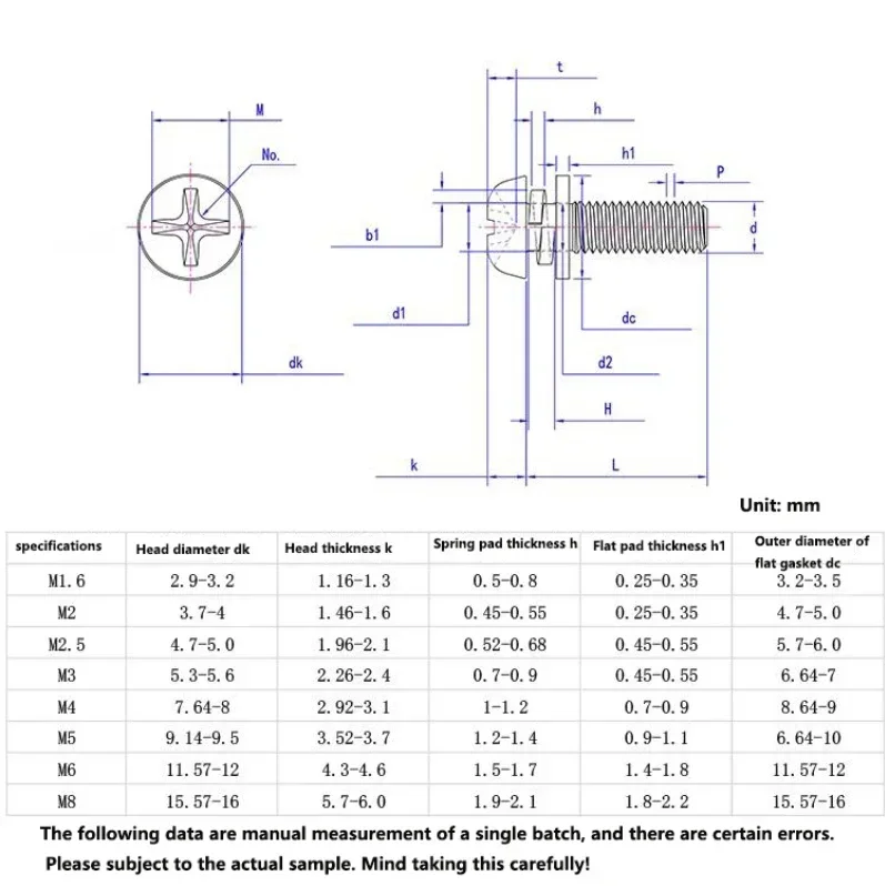 304 Stainless Steel cross round head three combination screws