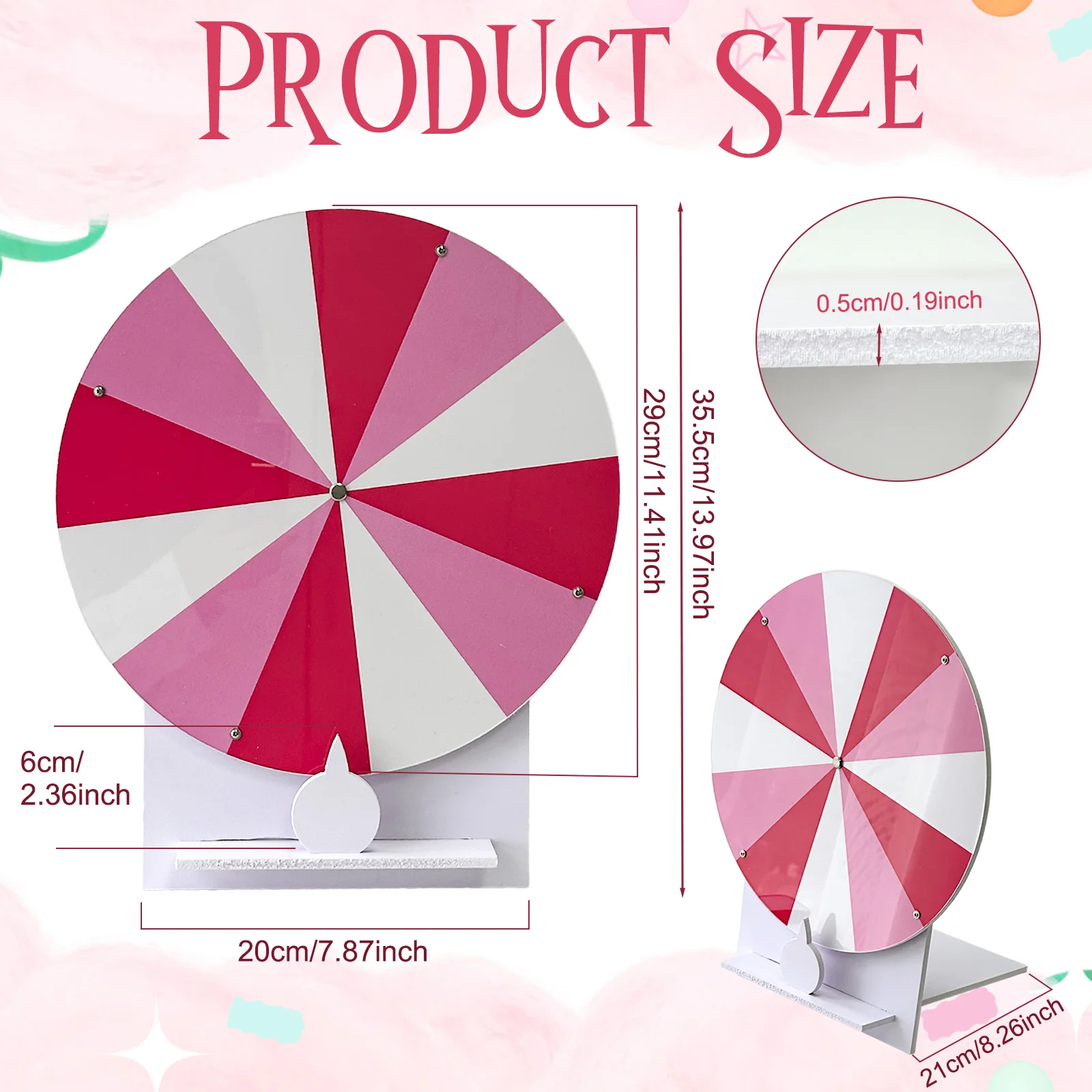 Wedding Guestbook Wedding Challenge Spinning Wheel, PVC Prize Tabletop Spinner Erasable Raffle Spinning Wheel with Stand(Pink)