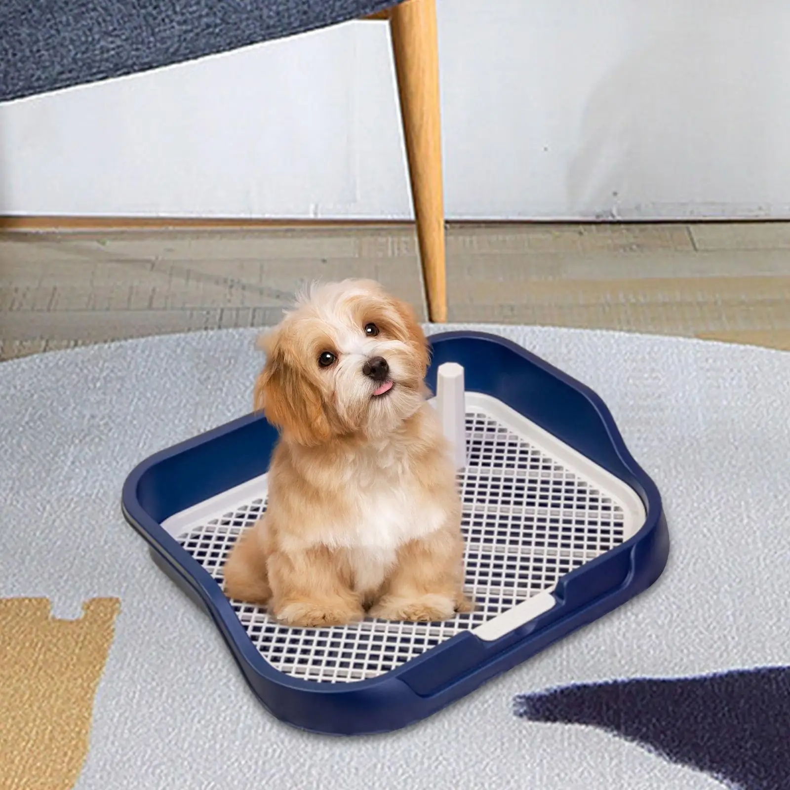 Pet Toilet Tray for Small Dogs Puppy Potty Training Pee Pad Holder Pan with Removable Post Indoor Portable Litter Box