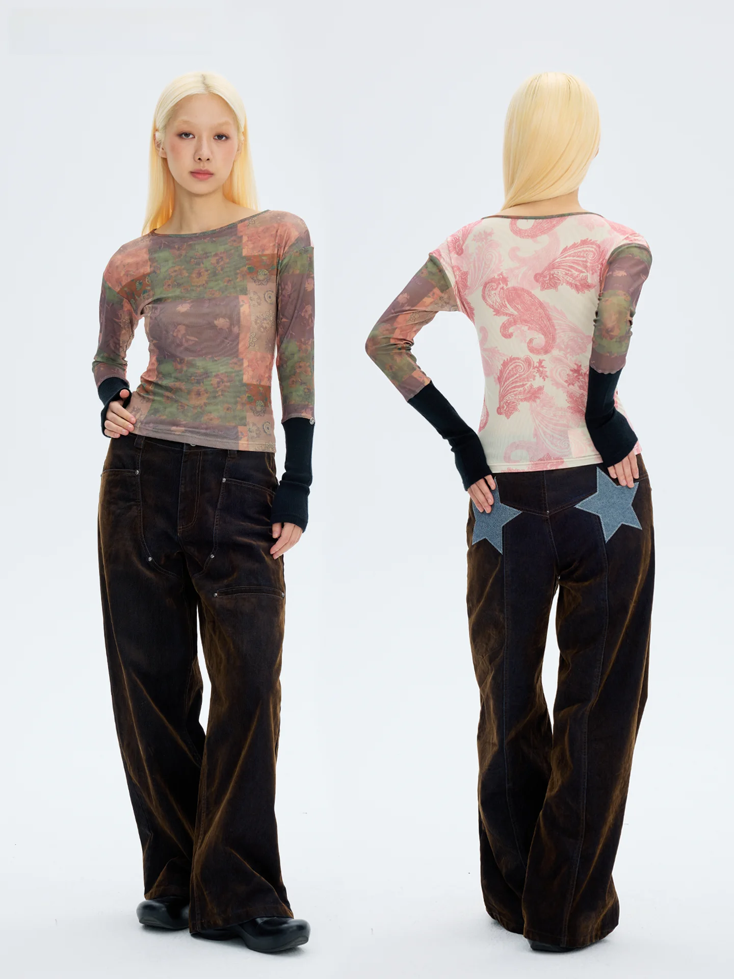 

HORAHORA Rust Brown iny Color Changing Rivet Straight Leg Slimming Floing Waed Denim Jeans Women's Vintage Sle Cotton