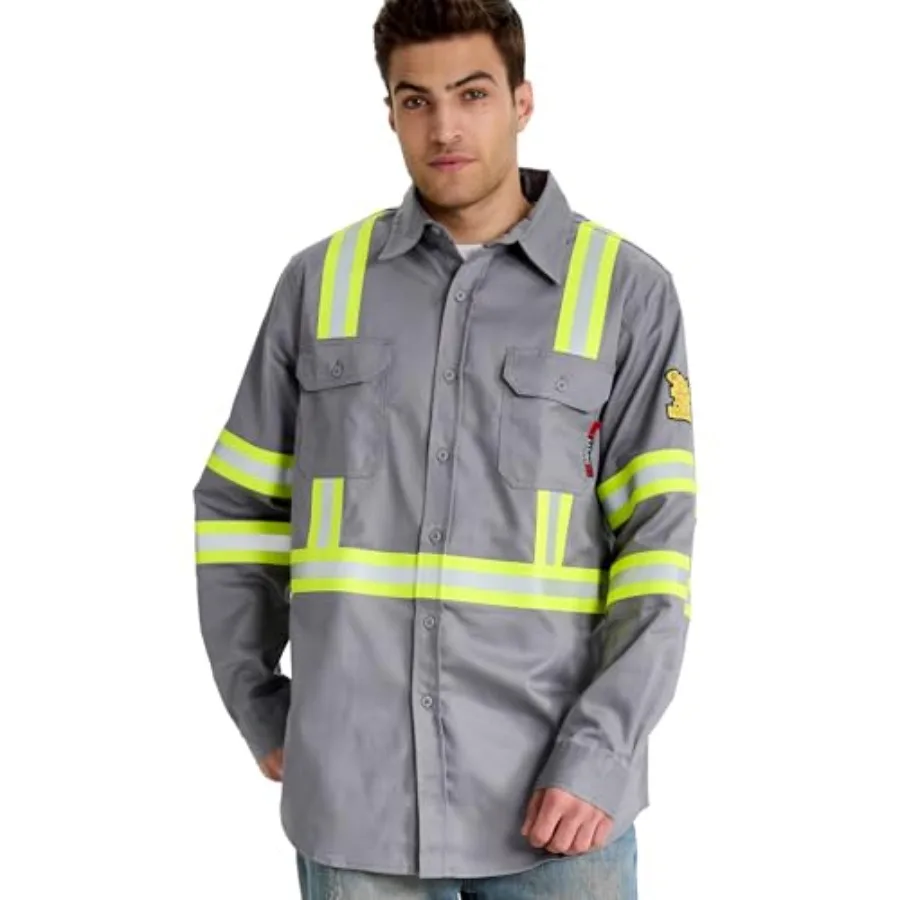 

SRsafety Hi Vis FR Shirts for Men, 7.0oz Long Sleeve FR Work Shirts, Cotton High Visibility Fire Shirt
