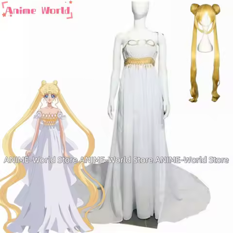 《Custom Size》Anime Queen Serenity White Dress Wig Cosplay Costumes for 20th Anniversary Costume