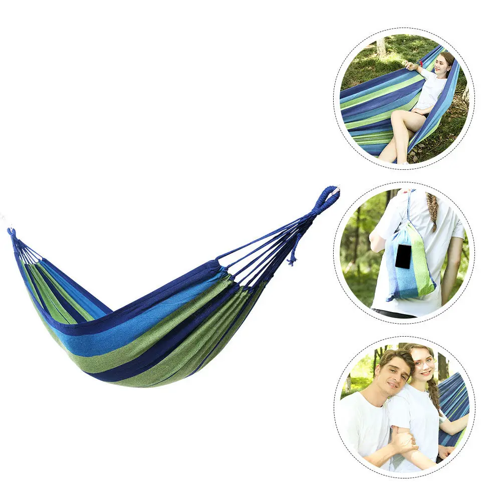 Double Camping Hammock Premium Canvas Portable Outdoor Indoor Hanging Swing Lightweight Travel Hiking Garden Relaxation