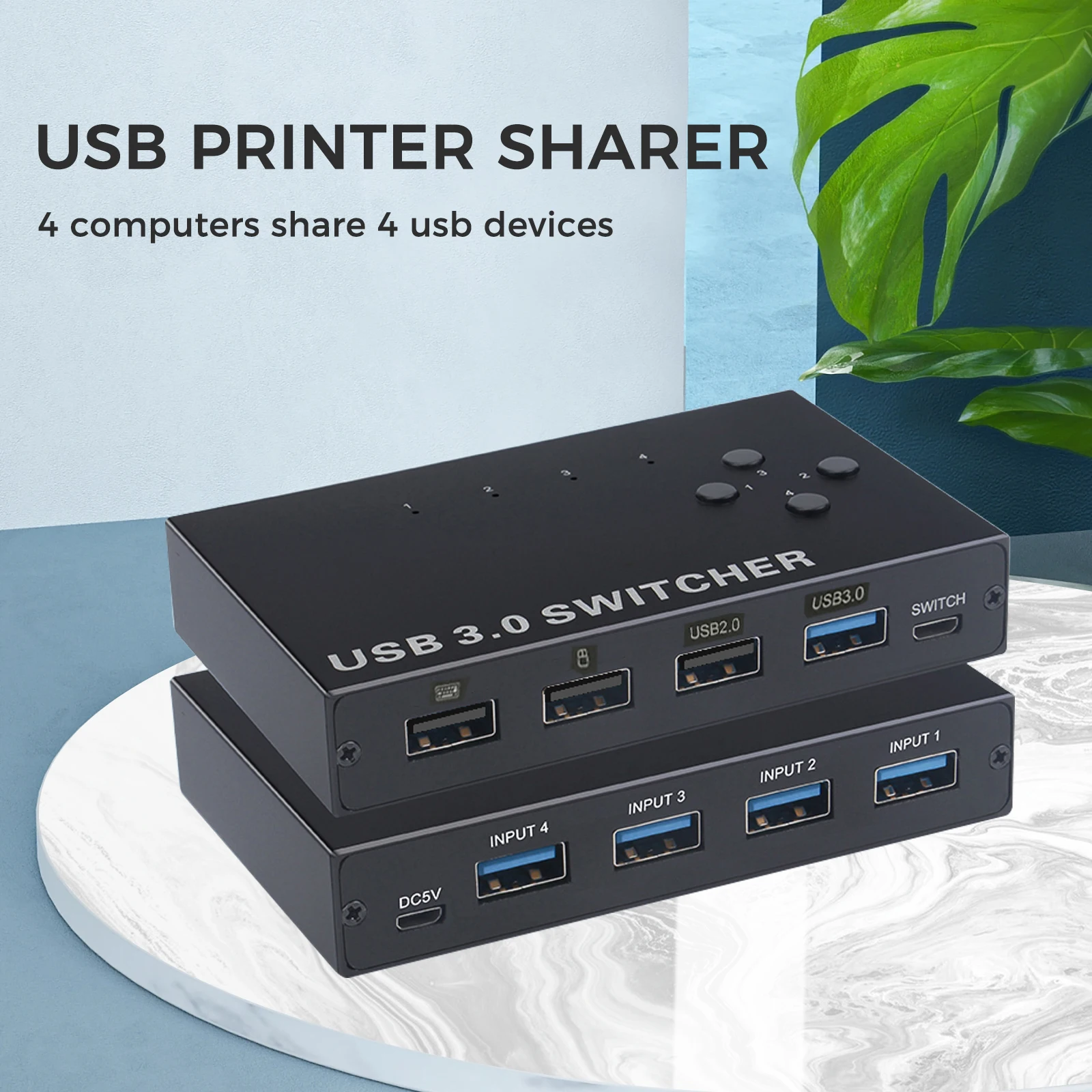 Conmutador USB 3,0 KVM de 4 puertos, divisor para compartir PC, teclado, ratón, Monitor de impresora, adaptador USB, convertidor