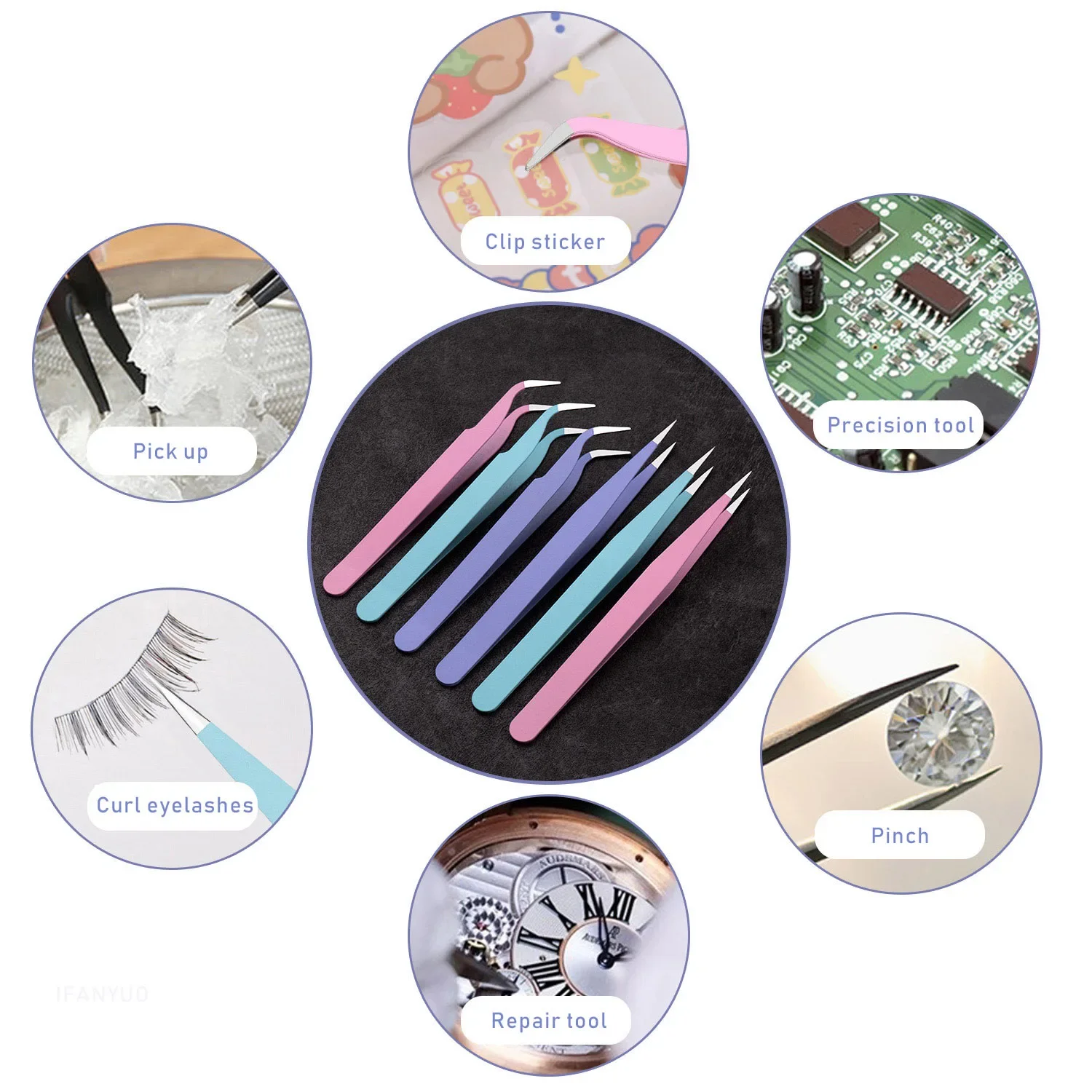Pinzas antiestáticas de colores para extensión de pestañas, juego de acero inoxidable para cejas, pinzas de precisión de belleza, Kit de maquillaje, herramientas de reparación