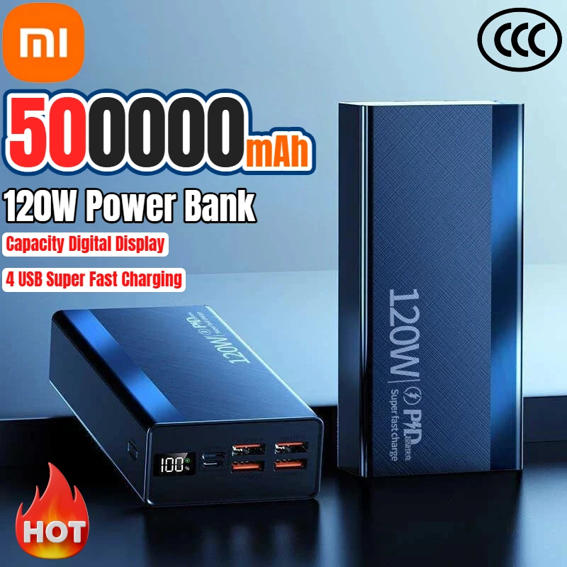Xiaomi 500000 мАч Power Bank 120 Вт Портативный внешний аккумулятор большой емкости 4 USB со сверхбыстрой зарядкой для iPhone Huawei Samsung Xiaomi 500000 мАч Power Bank 120 Вт Портативный внешний аккумулятор большой емкости 4 USB со сверхбыстрой зарядкой для iPhone Huawei Samsung