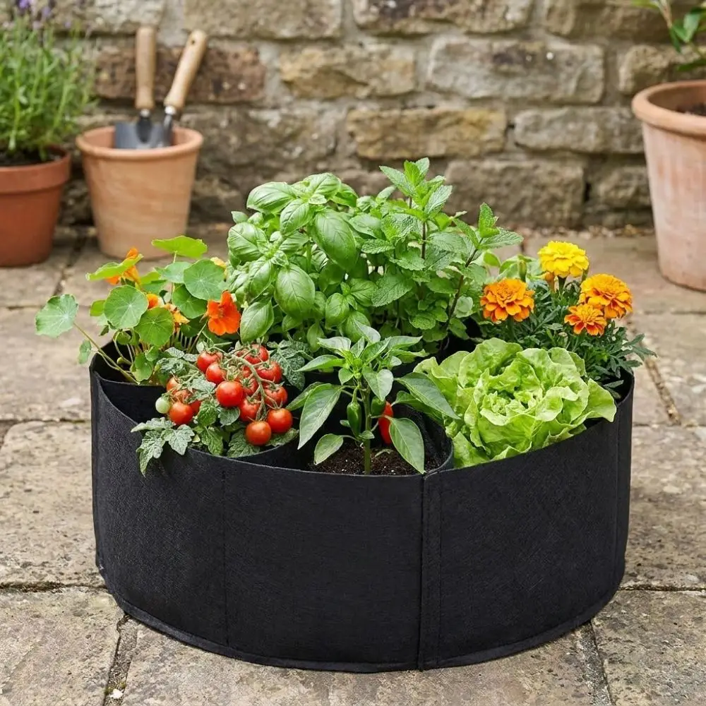 7 Grids Garden Grow Bags Circular Freestanding Divided Planter Large Capacity Heavy Duty Felt Planting Container
