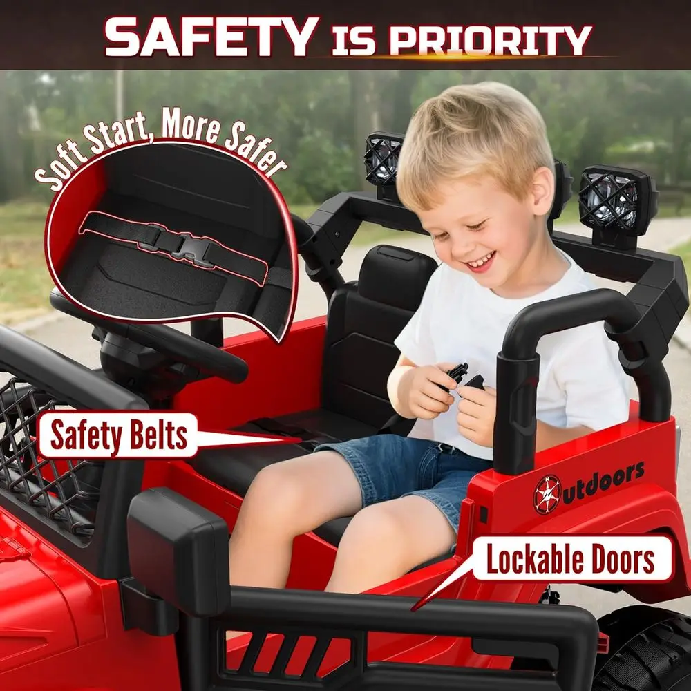 Voiture 2 places pour enfants, pneus EVA, voiture électrique 24V 4WD avec télécommande, Bluetooth, lumières LED, camion pour garçons