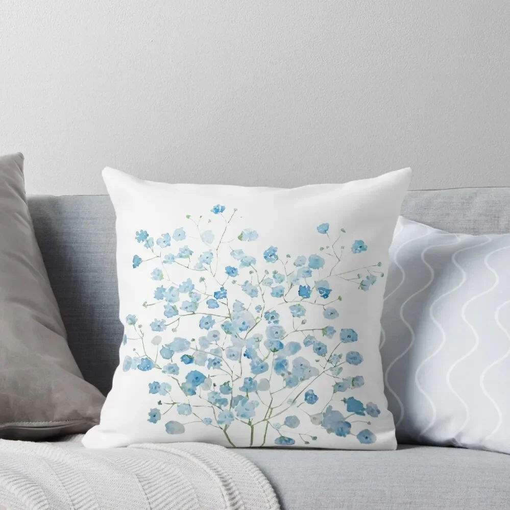 

hand painted light blue Baby Breath Bouquet gypsophila watercolor painting Throw Pillow Sofa Covers For Living Room pillow