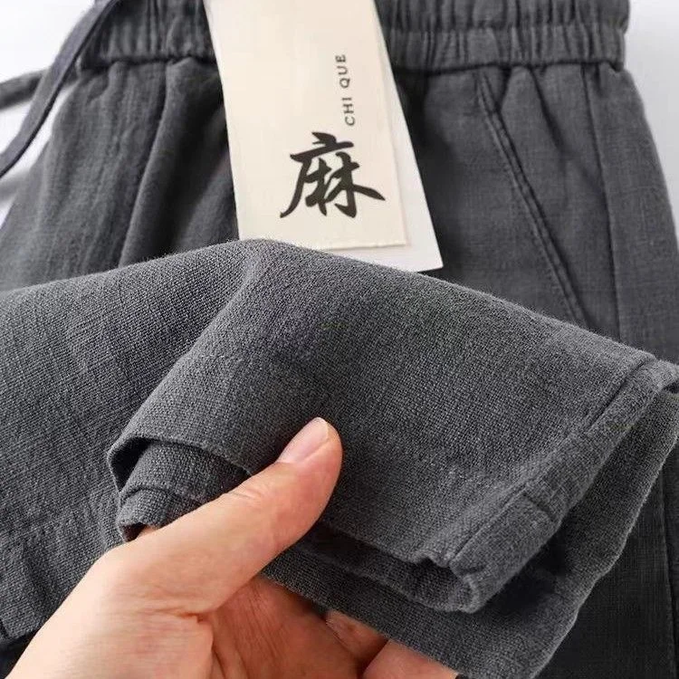 High-End Linen Pants Deep ey Cotton Linen Loose Straight Leg Summer Thin Mallow Long Men's Casual Pants Comfortable Fit