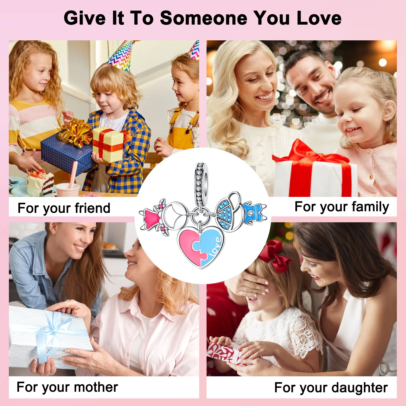 925 فضة Charms للنساء ، DIY بها بنفسك مجوهرات هدية ، قلادة ملونة ، تناسب الأصلي باندورا أساور ، الفتيان والفتيات ، الحب