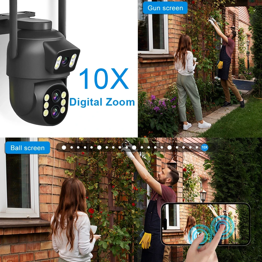 Imagem -04 - Câmera de Segurança Detecção Humana ai Externa Monitoramento Visão Noturna Ipcctv Inteligente Câmera Zoom 10x Lentes 4k Ptz Wifi 12mp