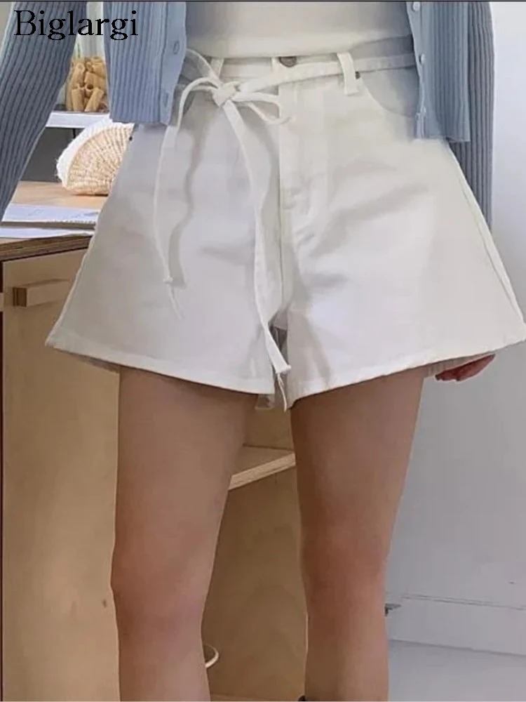 

Denim High Waist Summer Mini Shorts Women A-Line Fashion Wide Leg Loose Ladies Trousers Korean Style Casual Woman Shorts