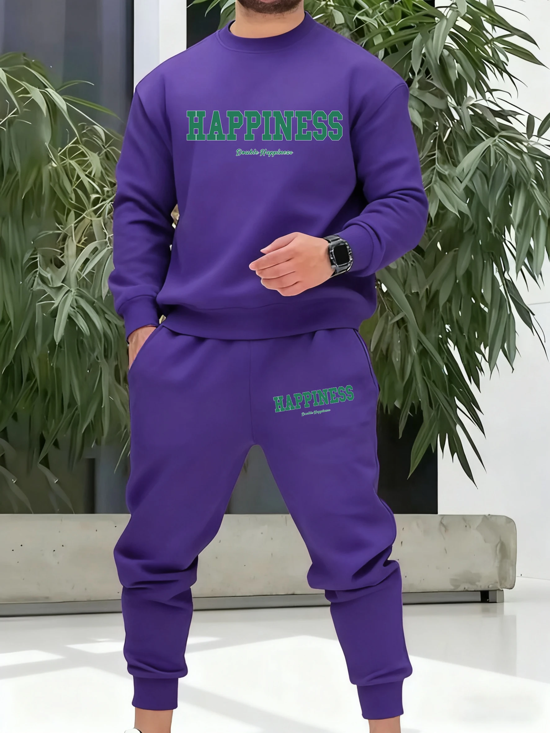 

Today Feeling Happiness Pattern Men Sweatshirt Harajuku Fleece Pullover Loose Fashion Clothes Unisex Warm Simple Pants Set