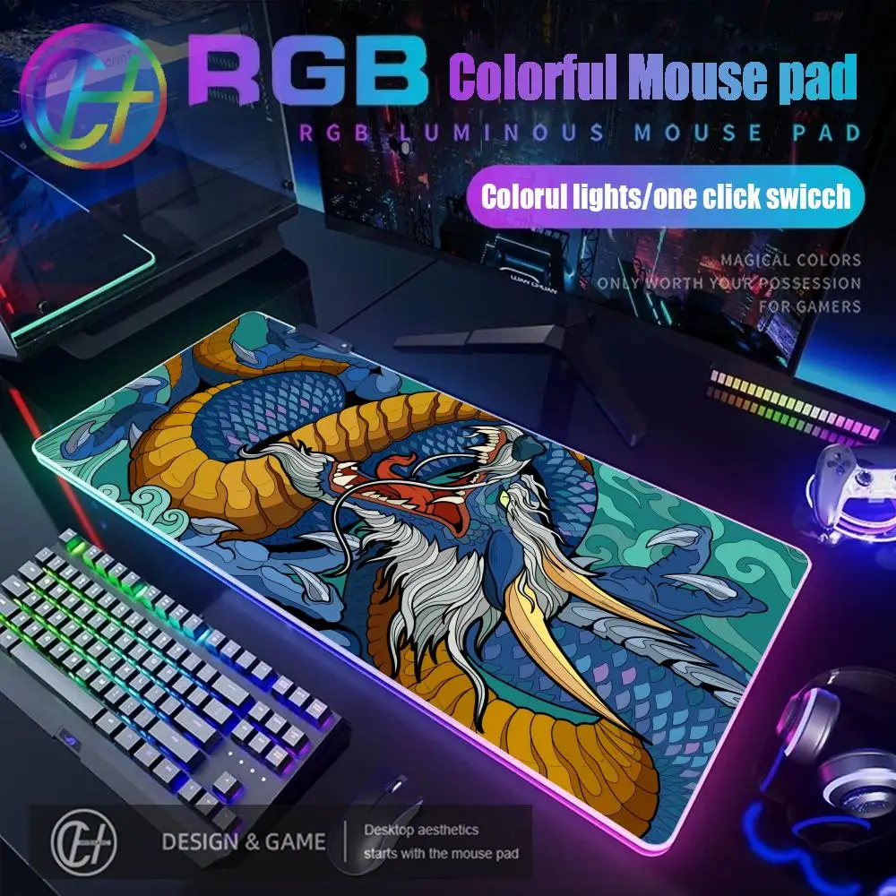 HYBXAXC Chinese Style Computer Mouse Pad RGB Gaming Mouse Pad Desk Mat HD Gamer Large LED Light XXL 1000x500x4mm RGB Mouse Pad