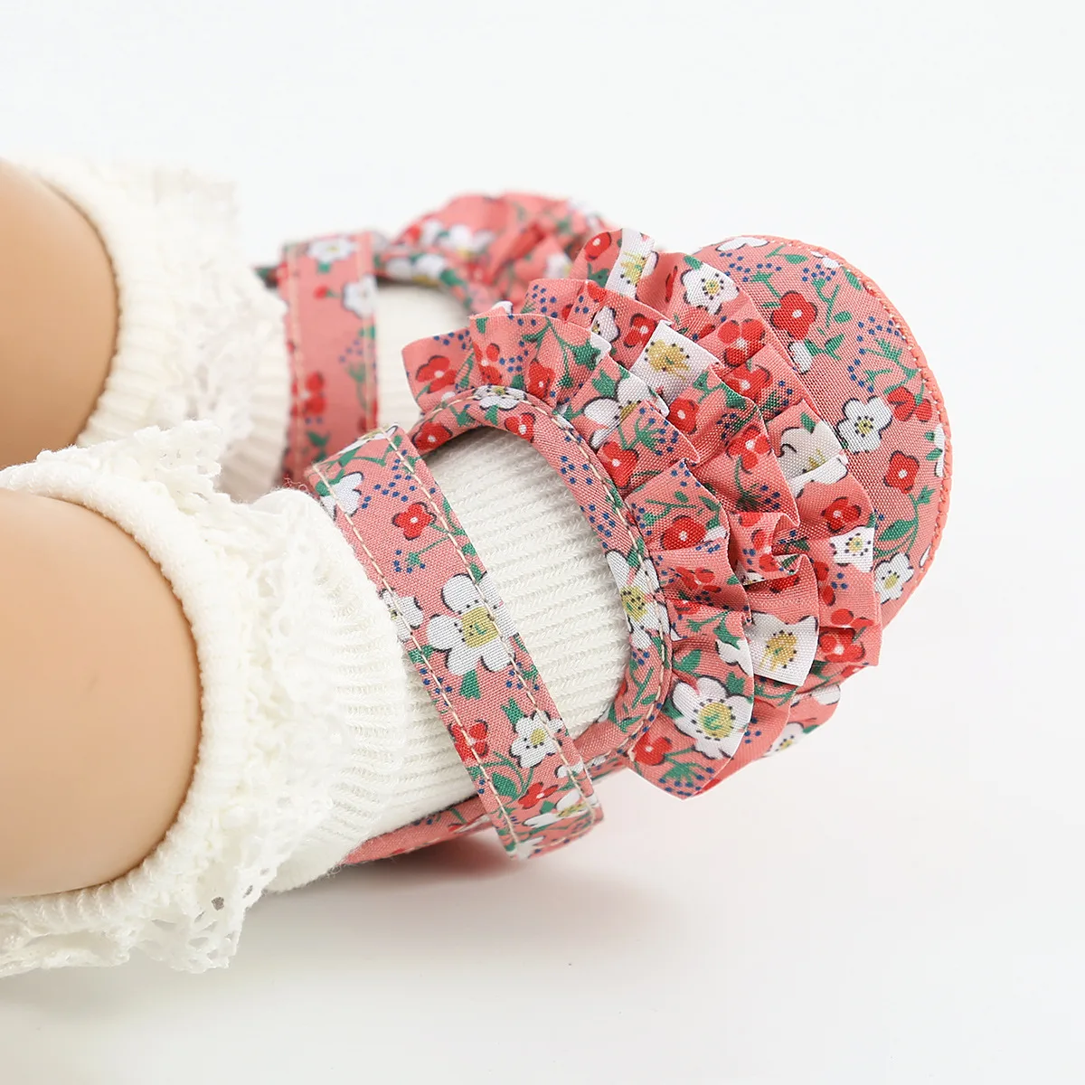 Baby Casual Shoes Infant Toddler Floral Non-slip Soft-Sole Flat Cotton First Walker Newborn Ruffle Decor Princess Shoes