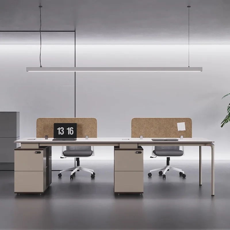 Office Desk and Chair Set for Modern Workstation with Partition Screen for 4 6 Person Layout Employee Workstation