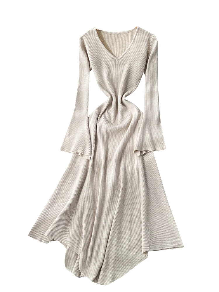 Franse Sle Hoge Taille Gebreide Dr Dames Herfst Winter Innerlijke Slijtage Asymmetrische Bell Sve V Ne Dr Ci Pendelen