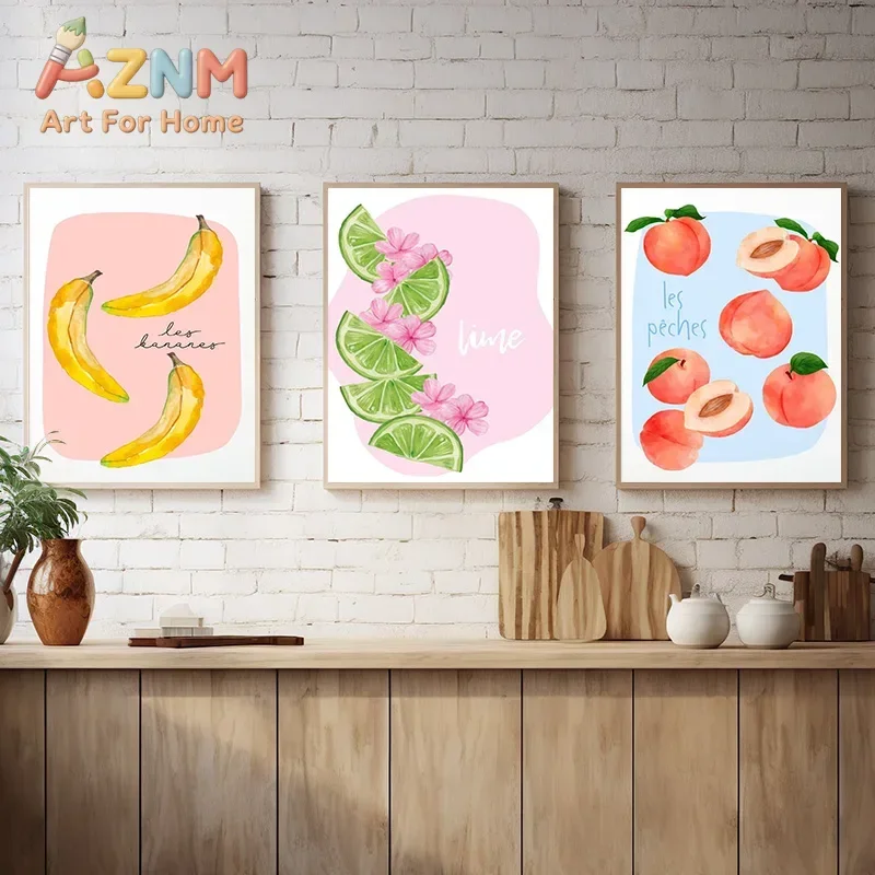 Fruit Banana Lemon Cherry Breakfast Coffee Croissant Cocktail Poster Print Wall Art Pictures Canvas Painting Room Home Decor