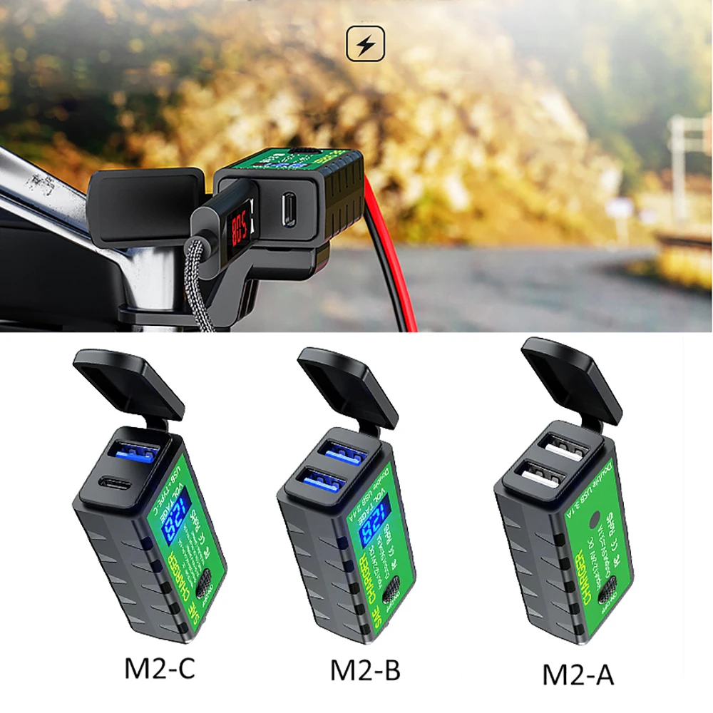 

Motorcycle USB Chargers 3.0 Ports with Voltmeter On/Off Switch 4.8A 12V SAE to Dual USB Fast Charging Adapter for Phone