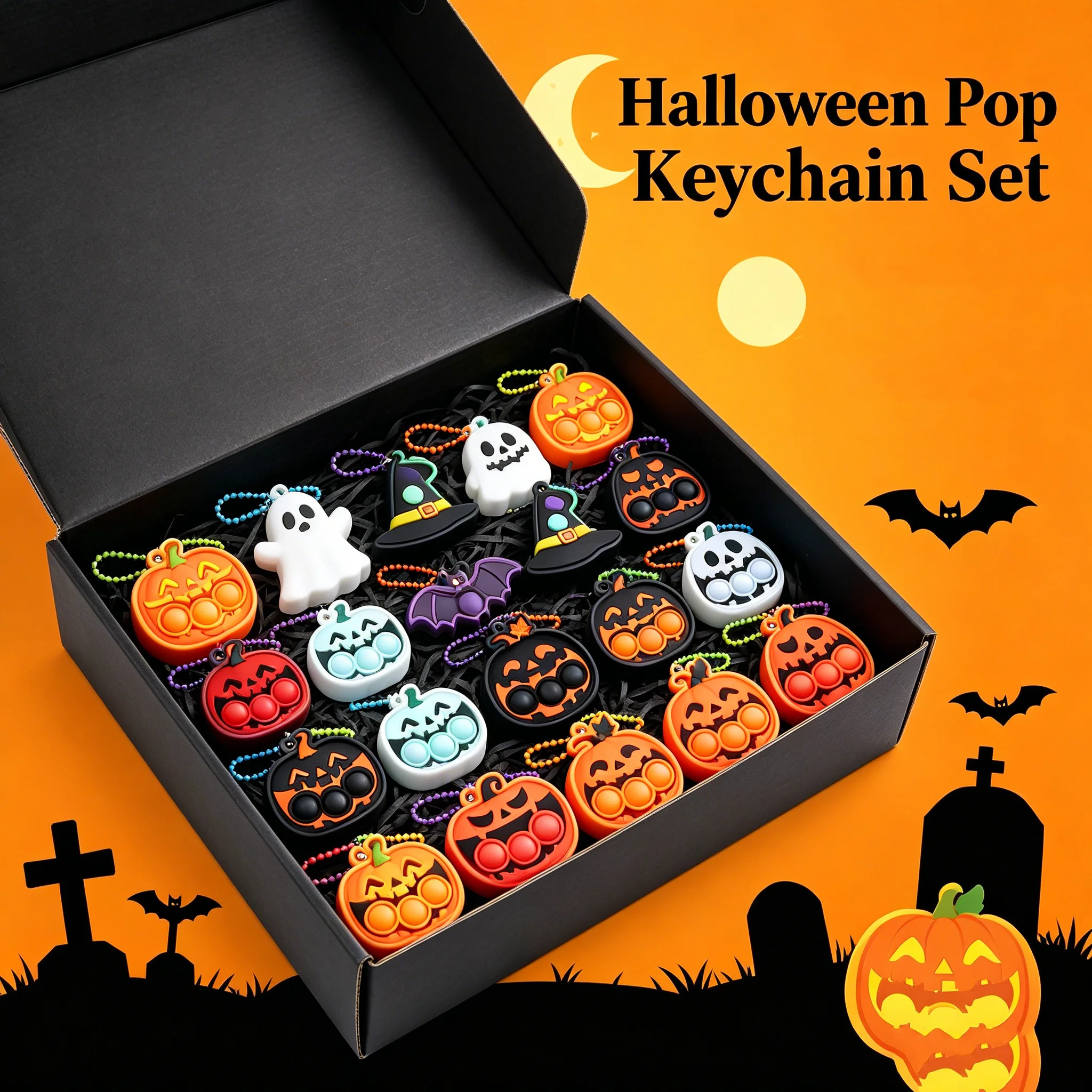 Halloween Pop Bubble Schlüsselanhänger Silikon-Anhänger Stressabbauendes Sensorisches Zubehör Feiertagsparty-Geschenke – Detail 5