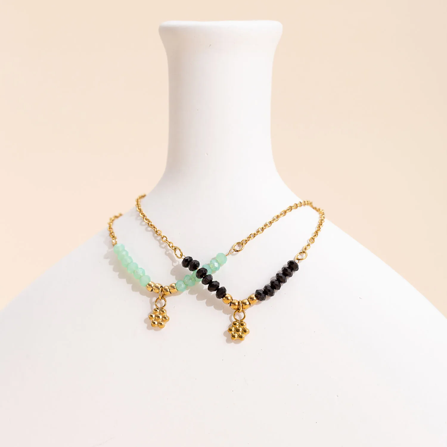 CARLIDANAJewelry Set Gold Plated  Fashion Bohemian Flower Pendant Stainless Steel Natural Stone Bead Necklace Bracelets Women