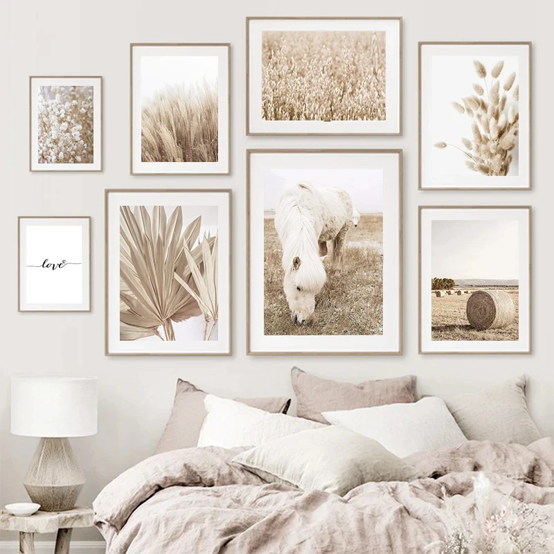 Grassland Alpaca Wall Art Beige Landscape Canvas Poster Reed Grass Print Pictures Flower Art Prints Nordic Posters Wall Decor