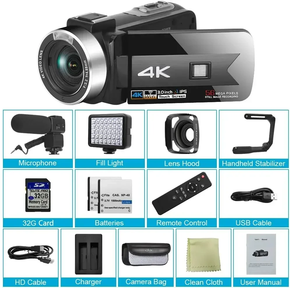 Auto Focus 1080P HD 4K Video Camera Camcorder UHD 48MP WiFi